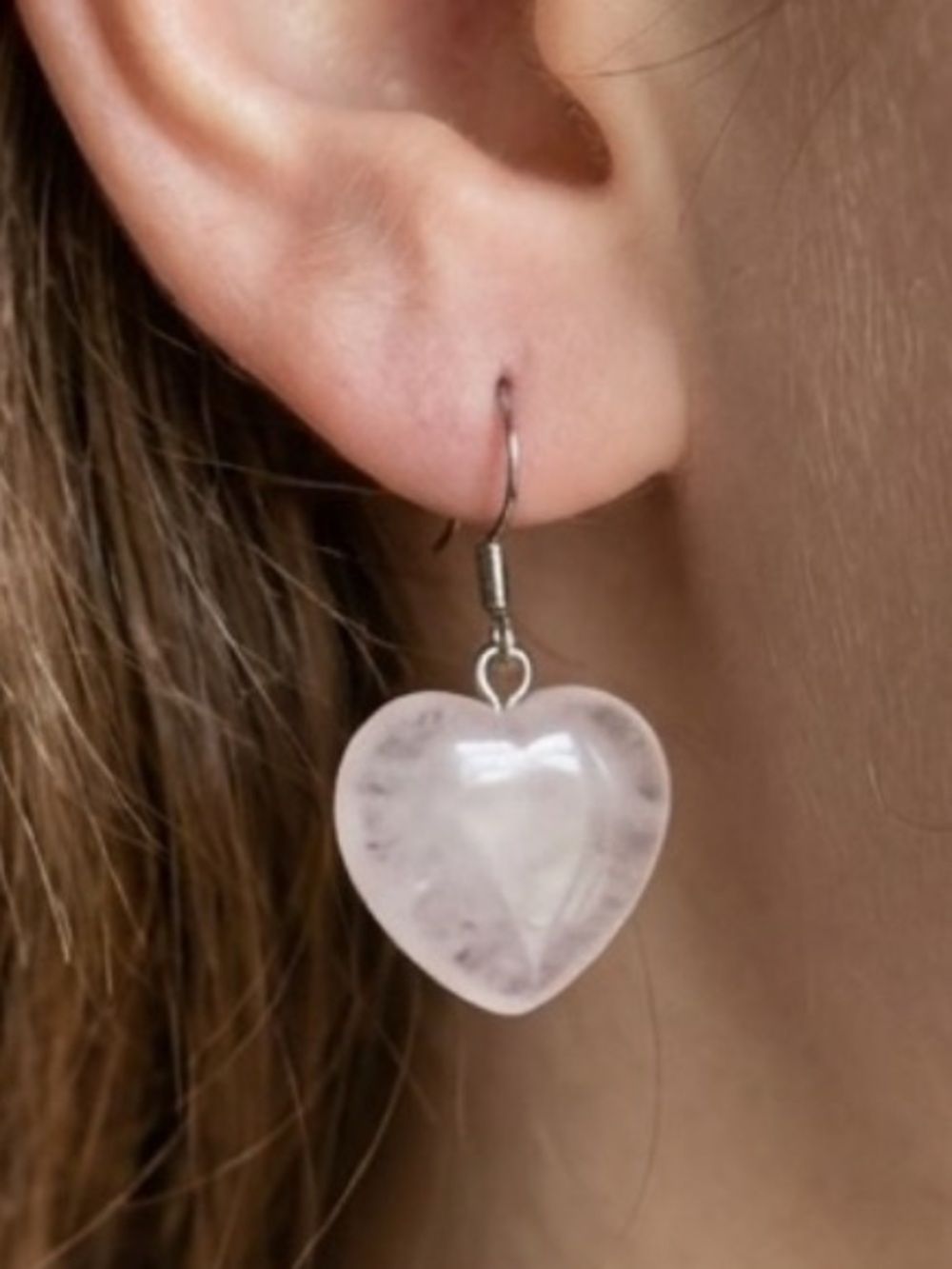 Rose Quartz Heart Earrings with Surgical Steel Hooks